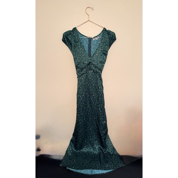 Reformation Kaye Silk Dress Women’s Size 8 Coriander Green Floral Seen On Tv - Picture 7 of 12